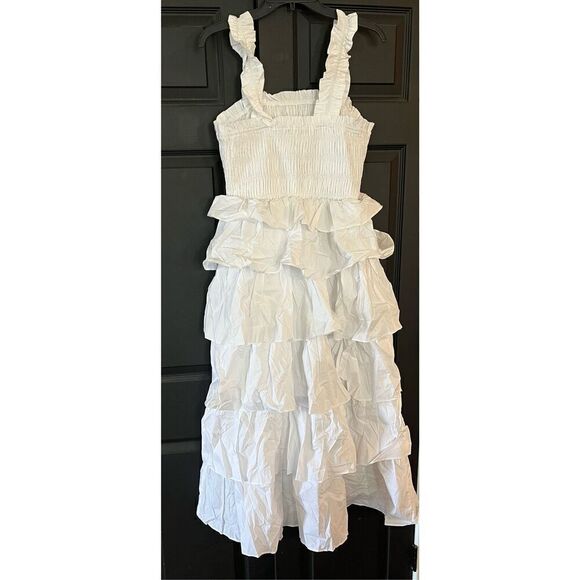 English Factory Women's Smocked Bust Multi Ruffled Maxi Gown Dress - Picture 4 of 7